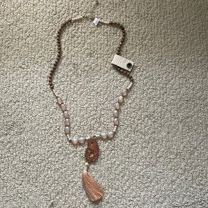 NWT $98 Anthropologie Nakamol Beaded Faceted Fringe Necklace stone